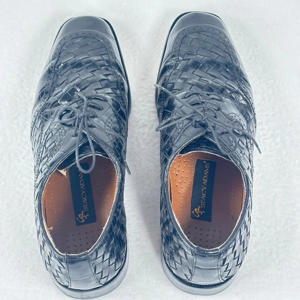 Stacy Adams Woven Oxford Mens 10 M Black‎ Good Leather Brogue Formal Dress Shoes
